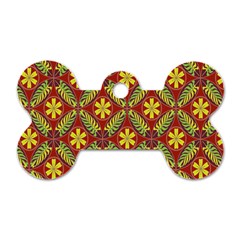 Abstract Yellow Red Frame Flower Floral Dog Tag Bone (one Side)