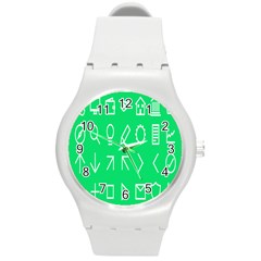 Icon Sign Green White Round Plastic Sport Watch (m)