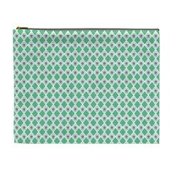 Crown King Triangle Plaid Wave Green White Cosmetic Bag (xl)