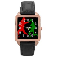 Ninja Graphics Red Green Black Rose Gold Leather Watch  by Alisyart