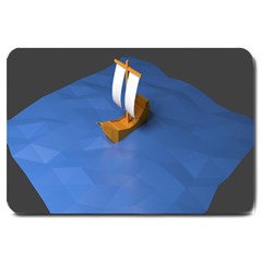 Low Poly Boat Ship Sea Beach Blue Large Doormat  by Alisyart