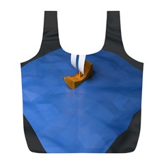 Low Poly Boat Ship Sea Beach Blue Full Print Recycle Bags (l)  by Alisyart