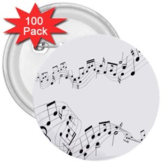 Music Note Song Black White 3  Buttons (100 Pack) 