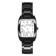 Music Note Song Black White Stainless Steel Barrel Watch