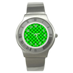 Plaid Flag Green Stainless Steel Watch by Alisyart