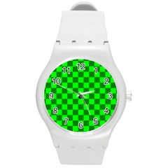 Plaid Flag Green Round Plastic Sport Watch (m)