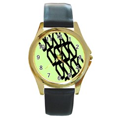 Polygon Abstract Shape Black Green Round Gold Metal Watch