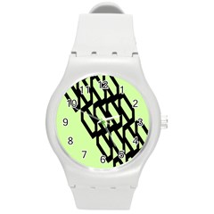 Polygon Abstract Shape Black Green Round Plastic Sport Watch (M)