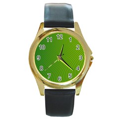 Green Wave Waves Line Round Gold Metal Watch by Alisyart