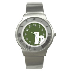 Square Alphabet Green White Sign Stainless Steel Watch