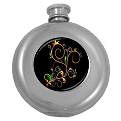 Flowers Neon Color Round Hip Flask (5 Oz)