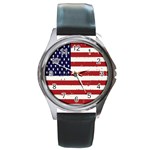 Flag United States United States Of America Stripes Red White Round Metal Watch Front