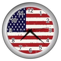 Flag United States United States Of America Stripes Red White Wall Clocks (silver) 