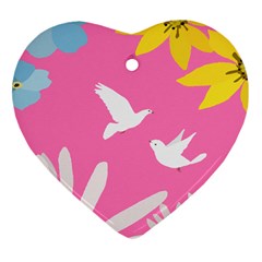 Spring Flower Floral Sunflower Bird Animals White Yellow Pink Blue Heart Ornament (two Sides) by Alisyart