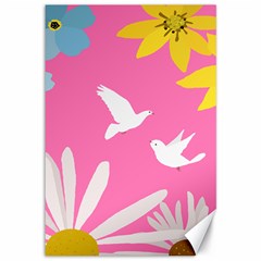 Spring Flower Floral Sunflower Bird Animals White Yellow Pink Blue Canvas 12  X 18   by Alisyart