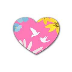 Spring Flower Floral Sunflower Bird Animals White Yellow Pink Blue Rubber Coaster (heart) 