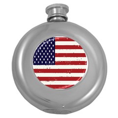 Flag United States United States Of America Stripes Red White Round Hip Flask (5 Oz)