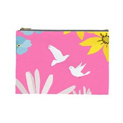 Spring Flower Floral Sunflower Bird Animals White Yellow Pink Blue Cosmetic Bag (large) 