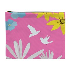 Spring Flower Floral Sunflower Bird Animals White Yellow Pink Blue Cosmetic Bag (xl)