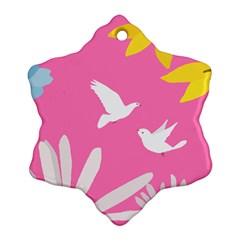 Spring Flower Floral Sunflower Bird Animals White Yellow Pink Blue Ornament (snowflake)