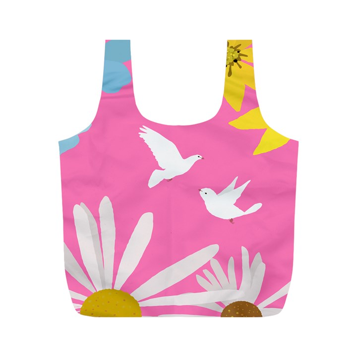 Spring Flower Floral Sunflower Bird Animals White Yellow Pink Blue Full Print Recycle Bags (M) 