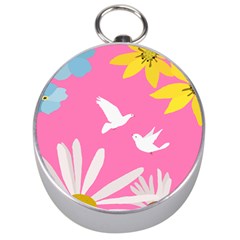 Spring Flower Floral Sunflower Bird Animals White Yellow Pink Blue Silver Compasses by Alisyart
