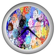 Flowers Colorful Drawing Oil Wall Clocks (silver) 