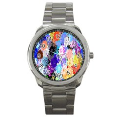 Flowers Colorful Drawing Oil Sport Metal Watch by Simbadda