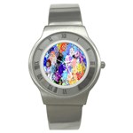 Flowers Colorful Drawing Oil Stainless Steel Watch Front