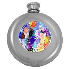 Flowers Colorful Drawing Oil Round Hip Flask (5 Oz)