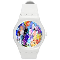 Flowers Colorful Drawing Oil Round Plastic Sport Watch (m) by Simbadda