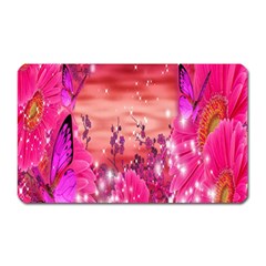 Flowers Neon Stars Glow Pink Sakura Gerberas Sparkle Shine Daisies Bright Gerbera Butterflies Sunris Magnet (rectangular) by Simbadda