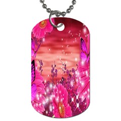 Flowers Neon Stars Glow Pink Sakura Gerberas Sparkle Shine Daisies Bright Gerbera Butterflies Sunris Dog Tag (two Sides) by Simbadda