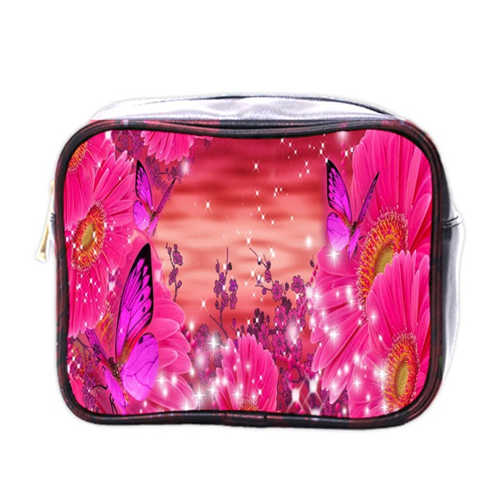 Flowers Neon Stars Glow Pink Sakura Gerberas Sparkle Shine Daisies Bright Gerbera Butterflies Sunris Mini Toiletries Bags