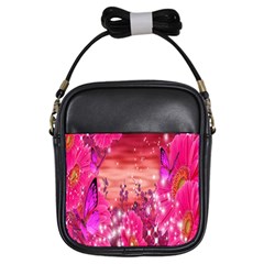 Flowers Neon Stars Glow Pink Sakura Gerberas Sparkle Shine Daisies Bright Gerbera Butterflies Sunris Girls Sling Bags by Simbadda