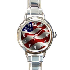 Flag United States Stars Stripes Symbol Round Italian Charm Watch by Simbadda