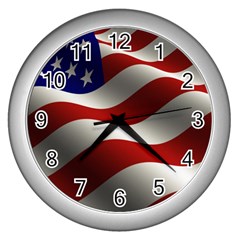 Flag United States Stars Stripes Symbol Wall Clocks (silver) 