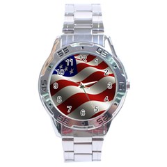 Flag United States Stars Stripes Symbol Stainless Steel Analogue Watch by Simbadda