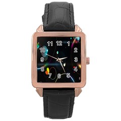 Glare Light Luster Circles Shapes Rose Gold Leather Watch  by Simbadda