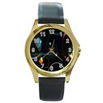 Glare Light Luster Circles Shapes Round Gold Metal Watch Front