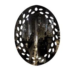 New York United States Of America Night Top View Ornament (Oval Filigree)