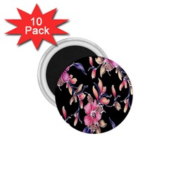 Neon Flowers Black Background 1 75  Magnets (10 Pack)  by Simbadda