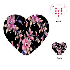 Neon Flowers Black Background Playing Cards (heart)  by Simbadda