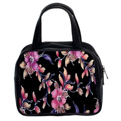 Neon Flowers Black Background Classic Handbags (2 Sides) by Simbadda