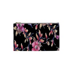 Neon Flowers Black Background Cosmetic Bag (small)  by Simbadda