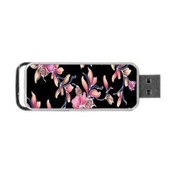 Neon Flowers Black Background Portable Usb Flash (one Side) by Simbadda