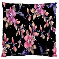 Neon Flowers Black Background Standard Flano Cushion Case (two Sides) by Simbadda