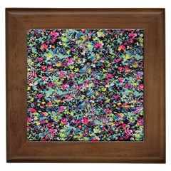 Neon Floral Print Silver Spandex Framed Tiles by Simbadda