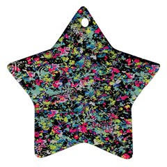 Neon Floral Print Silver Spandex Star Ornament (two Sides) by Simbadda