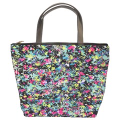 Neon Floral Print Silver Spandex Bucket Bags by Simbadda